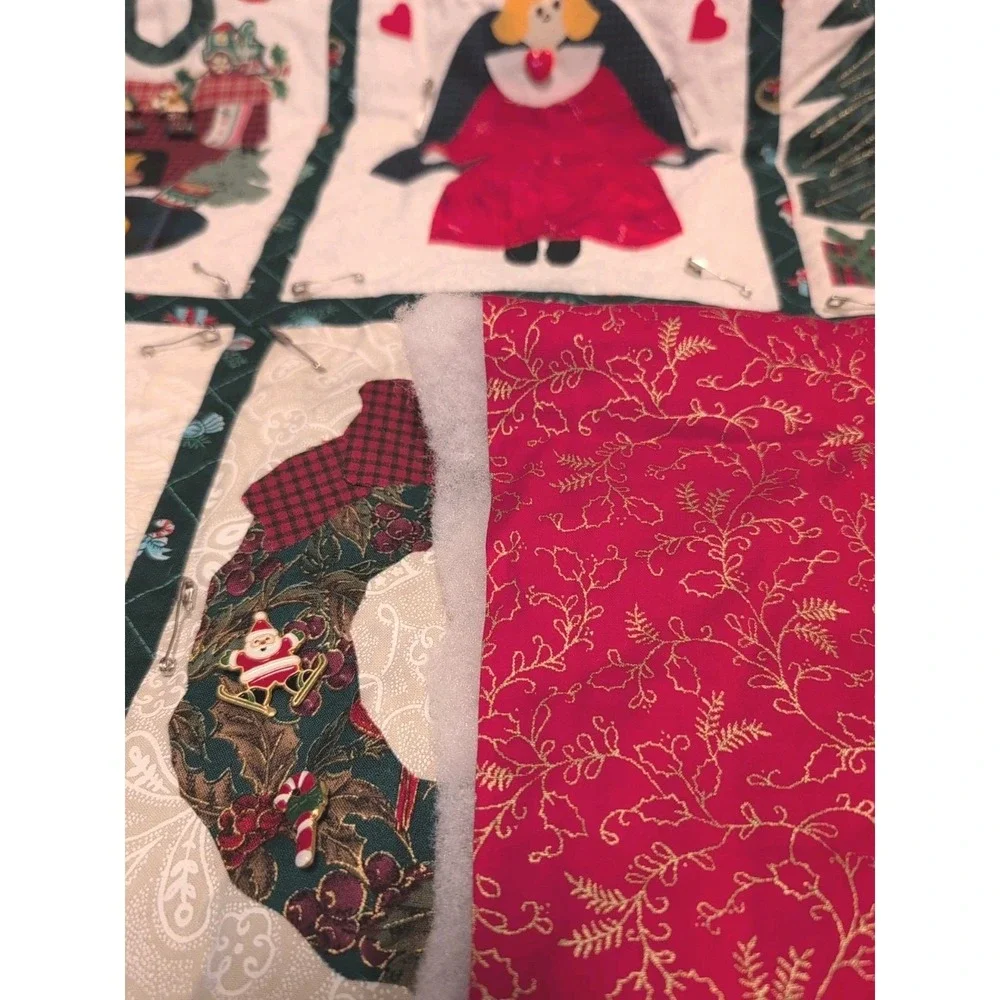 Vtg Partial Complete Christmas Folk Art Barn Style Quilt Or Wall Hanging 36